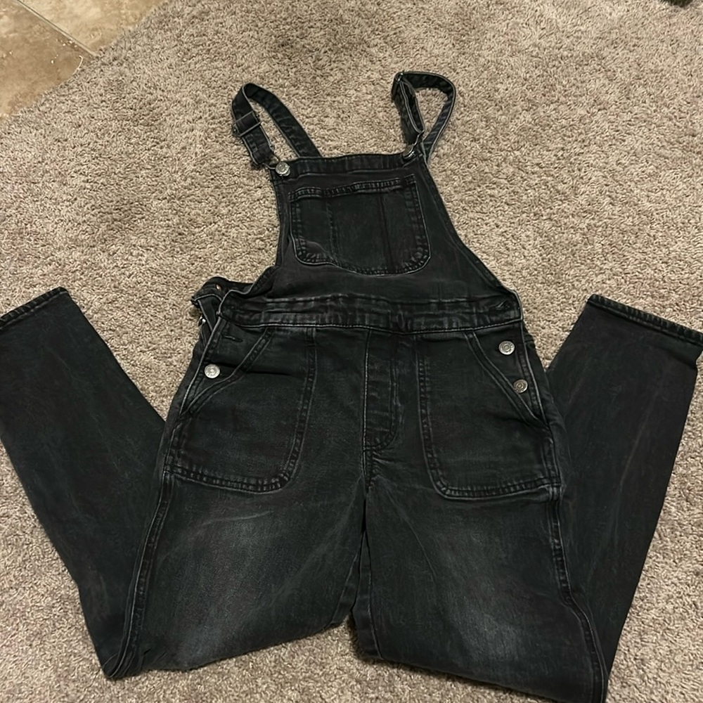 Faded Black Old Navy Skinny Jean Overalls